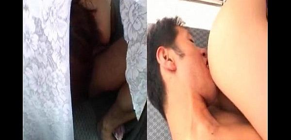  Dual picture porn as the cute Asian takes it